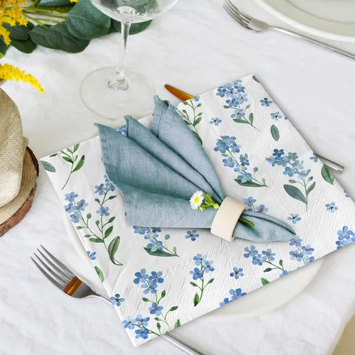 Vista 5 de AnyDesign Paquete de 80 servilletas de almuerzo florales azules, desechables, acuarela, flores, servilleta de papel, olvides de miosotis, Sylvatica