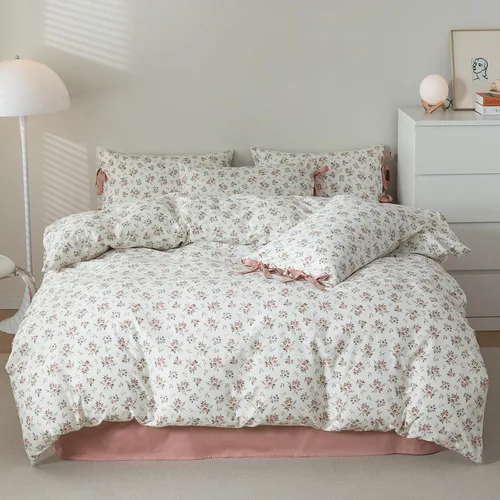 Vista 72 de Juego de funda de edredón blanca con estampado floral azul, juego de ropa de cama de algodón suave estilo bohemio, juego de ropa de cama estética