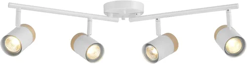 Vista 2 de GLOBE Electric 64000165 28" Iluminación de riel plegable de 4 luces, blanco mate, detalle de acento de tono madera pintado a mano, cabezales de riel