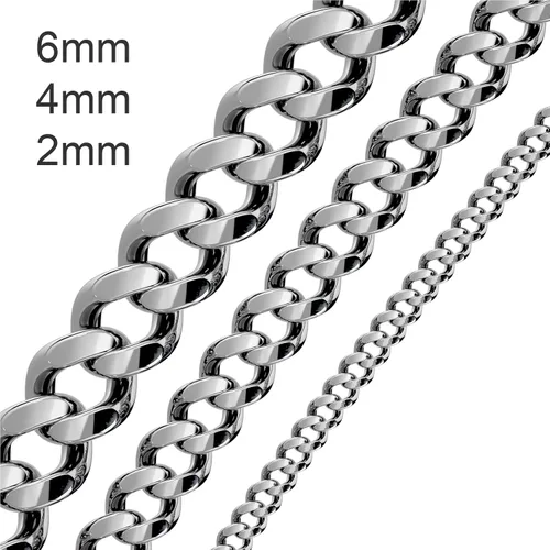 Vista 2 de Silvadore 4mm CURB Cuban Chain For Men Necklace - Silver Stainless Steel Tone - Diamond Cut Miami Link Jewelry Women Male Guys Man - Strong Heavy