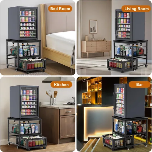 Vista 8 de Mini soporte para refrigerador de 21 x 21 pulgadas con almacenamiento, mini mesa de refrigerador resistente con 4 ruedas bloqueables para cafetería
