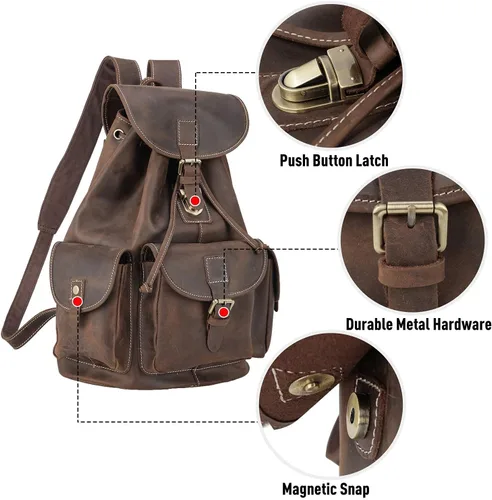 Vista 6 de Polare - Mochila vintage de cuero de grano completo para hombre y mujer