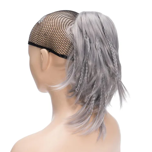 Vista 9 de IMISSU Extensiones de cabello hechas a mano con clip de cola de caballo trenzada, extensiones de cabello de cola de caballo (cobre ceniza)