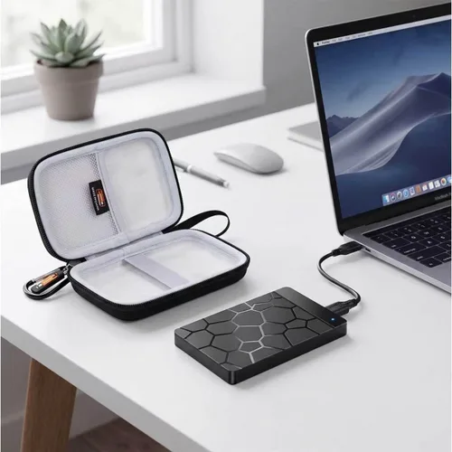 Vista 9 de Estuche rígido de EVA compatible con discos duros externos Kosbees de 500 GB/1 TB, protección portátil para disco duro externo con bolsillo de malla