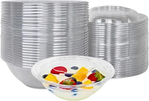 Vista 11 de Green Direct Recipientes de ensalada de 18 onzas con tapas, paquete de 25, cuencos de plástico transparente para almuerzo, servir y mezclar