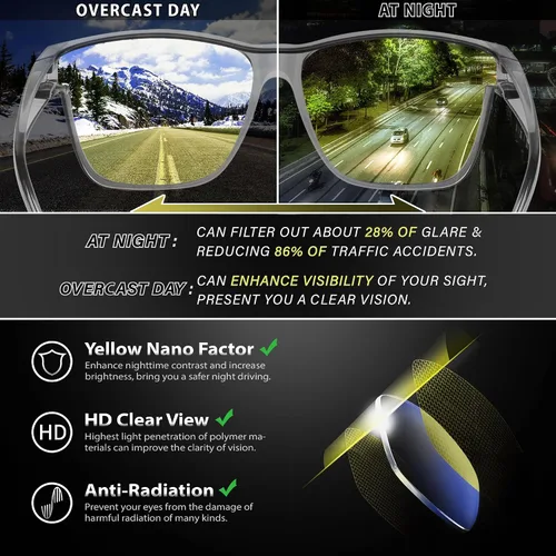Vista 6 de URUMQI Gafas de conducción de visión nocturna para hombres y mujeres, lentes polarizados antirreflejos, lentes de alta definición amarillas