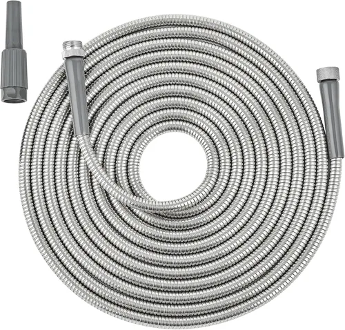 Vista 10 de SKYWARD Manguera de jardín de acero inoxidable 304 ligera y duradera con conector de metal hembra a macho, flexible, a prueba de fugas, fácil