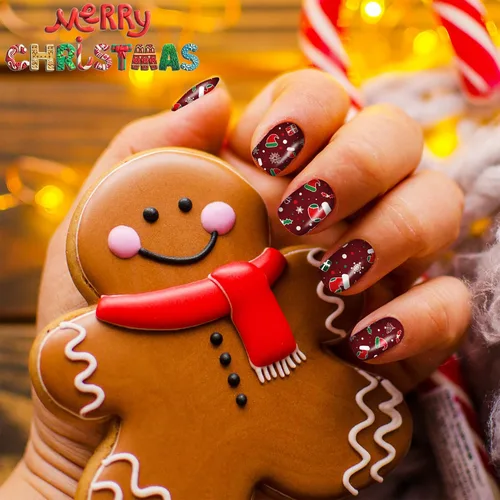 Vista 3 de 12 hojas de calcomanías de Navidad para uñas, tiras de esmalte de uñas, autoadhesivas, diseño de Papá Noel, árbol de Navidad, copo de nieve con 2