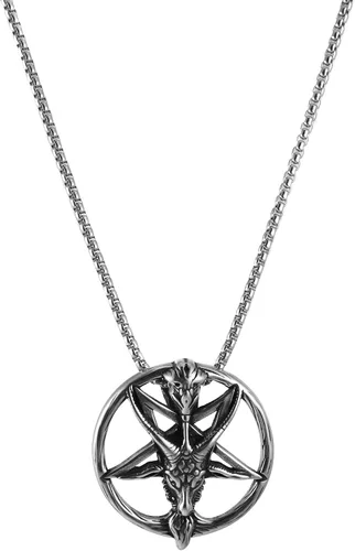 Vista 5 de AsAlways Demon Satan - Collar con colgante de calavera de cabeza de cabra con pentagrama invertido Acero inoxidable