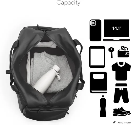 Vista 4 de EDITION22 Vision Collection Duffle Bag for Men, Women, and Teens, Recycled PU Crossbody Bag with Laptop Sleeve and Shoe Pocket for Gym and Travel