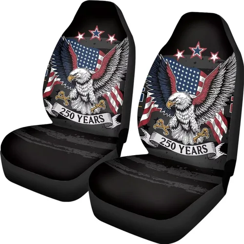 Vista 32 de ELEQIN 250 fundas de asiento delantero de automóvil con bandera patriótica estadounidense, paquete de 2 protectores de asiento de poliéster suaves