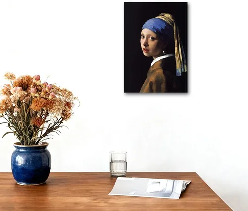 Vista 3 de YRYWAWA Jan Vermeer - Pendiente de pared con diseño de niña con perlas, pinturas al óleo famosas, pinturas clásicas para cocina, dormitorio, hogar