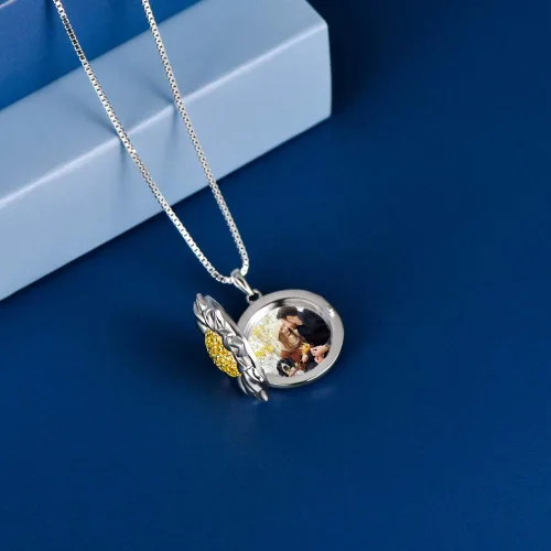 Vista 4 de Sunflower Locket That Hold Pictures 925 Sterling Silver Flower Necklace Sunshine Rose Flower Pendant Necklace for Women