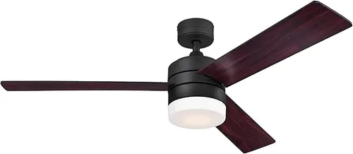 Vista 2 de Ciata Ventilador de techo interior de 52 pulgadas, flujo de aire inverso, lámpara LED regulable, 3000 K, cuchillas reversibles de madera