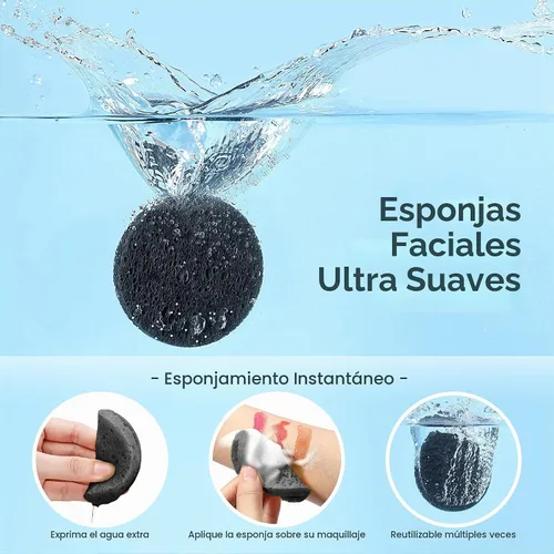 Vista 2 de GAINWELL 50 esponjas faciales comprimidas negras para limpieza facial diaria y exfoliación, esponjas 100% naturales para cosmética y spa para Negro