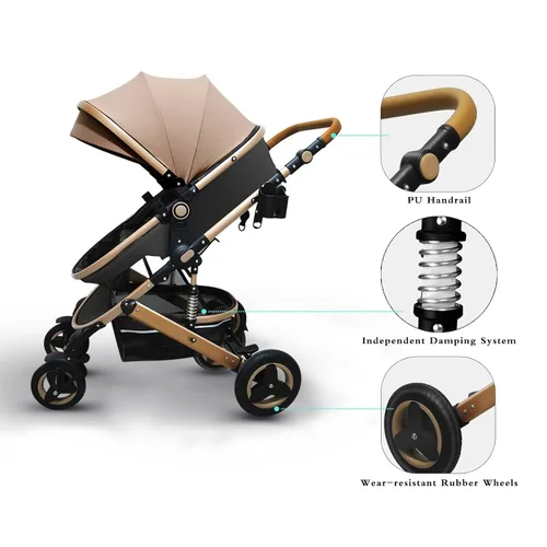 Vista 3 de Cochecito de bebé convertible con modos de sentarse reclinables para dormir, cochecito plegable para bebés, cochecito de viaje reversible