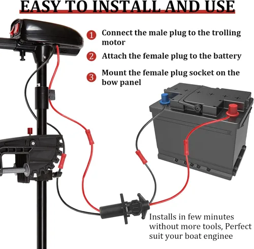 Vista 4 de Enchufe de motor de arrastre, enchufe impermeable de 12V-24V de conexión rápida para barco, conector de motor de arrastre de calibre 8 de 2 cables