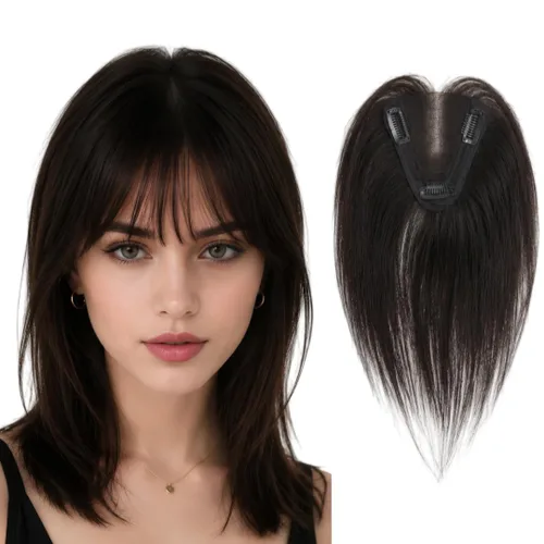 Vista 11 de Anemone Extensiones de cabello humano de encaje tejido a mano con clip en extensiones naturales brasileñas para mujer, cubierta recta para pérdida 7