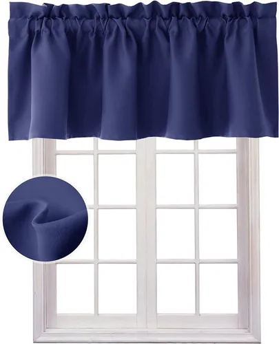 Vista 22 de Hiasan Cortinas opacas con cenefa para oscurecimiento sólido de habitación, cenefas con bolsillo para barra, para ventanas, 42 x 12 pulgadas