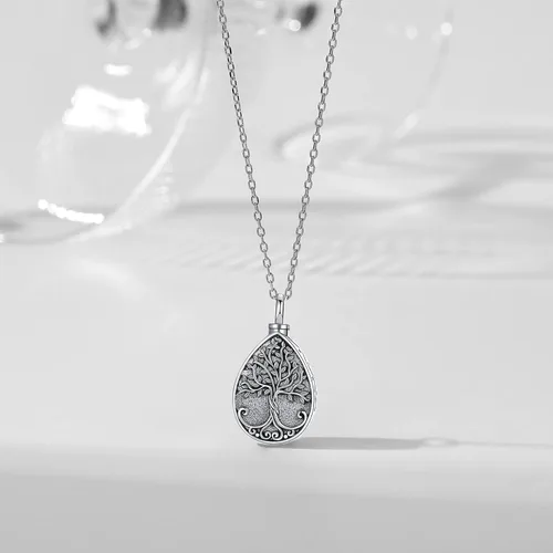 Vista 55 de Collar con colgante de urna de cenizas de cremación y árbol de la vida para mujer, plata de ley US1