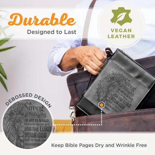 Vista 3 de Christian Art Gifts - Cubierta clásica para biblia de piel sintética para hombres y mujeres: Sea fuerte y valiente - Josué 1:9 Versículo bíblico