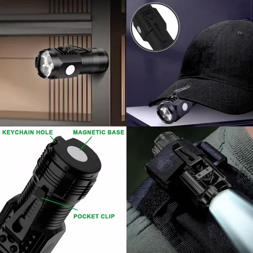 Vista 2 de Linternas recargables de alto lúmenes, paquete de 4 con mini caja de linterna 3 LED Emergency Handheld Flashlight, 5-Modes Mini Rechargeable