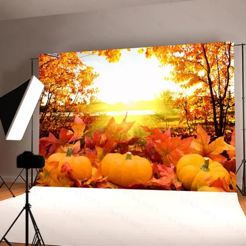 Vista 4 de 7x5ft Pumpkin Background Autumn Maple Forest Photography Backdrop for Harvest Party Banner Decor Portrait Photobooth Studio Props KUBYC564
