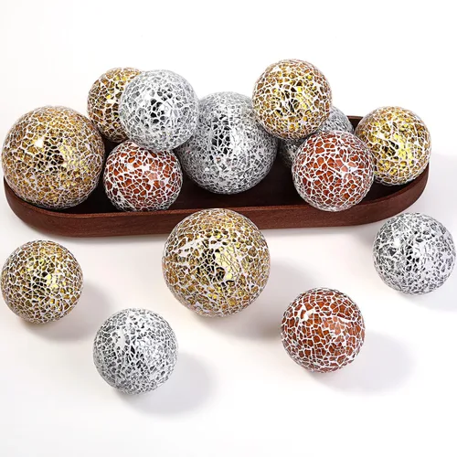 Vista 8 de Umigy Juego de 18 bolas decorativas de orbes de mosaico, centro de mesa de 3.2/2.4 pulgadas, bolas de esfera de vidrio de espejo, bola sólida