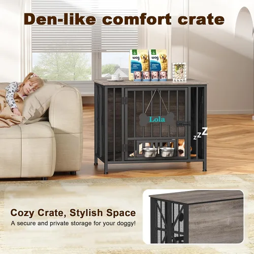 Vista 3 de EasyCom Muebles plegables para perros, jaulas de 31.5 pulgadas para perros pequeños/medianos, perrera de madera para interiores con etiqueta