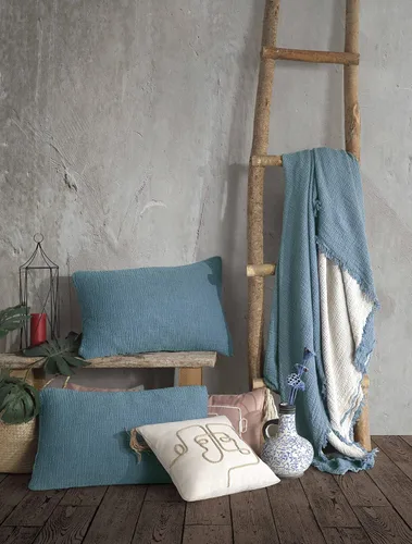 Vista 32 de Manta de gasa de algodón puro suave de 4 capas de 50 x 60 pulgadas, prelavada, sin flecos, manta de muselina ligera para uso multiusos y regalo Azul