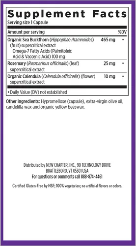 Vista 6 de New Chapter Supercritical Omega 7 con espino cerval de mar + ácidos grasos de origen vegetal + Omega 7 + ingredientes sin OMG - 60 cápsulas