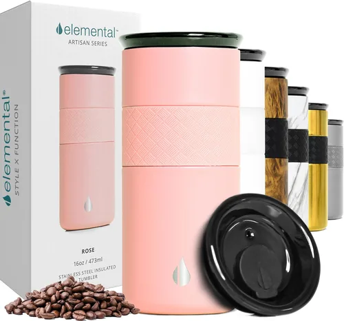 Vista 15 de Elemental Artisan Vaso Térmico Aislado, Taza de Viaje para Café de Triple Pared, Vaso Térmico de Café Reutilizable de Acero Inoxidable con Tapa