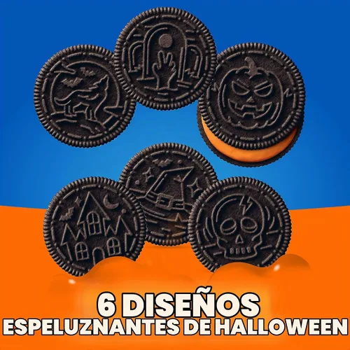 Vista 3 de OREO Galletas de Halloween de sándwich de chocolate con crema de naranja Edición limitada