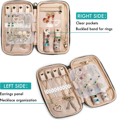 Vista 3 de SFYBYHEART Estuche organizador de joyas de viaje, bolsas de viaje para mujer, pequeño estuche de joyería de viaje para aretes sin enredos, collares