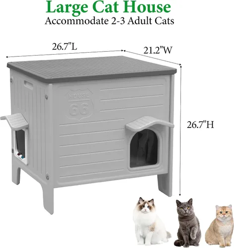 Vista 4 de Deblue Casa para Gatos de Exterior Resistente a la Intemperie Grande de Plástico Casas para Gatos con Puerta de Escape Interior Impermeable Refugio