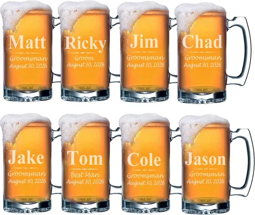 Vista 12 de My Personal Memories Juego de 4, juego de 8 y más tazas de cerveza grabadas personalizadas de padrinos de boda de 16 onzas, regalos personalizados