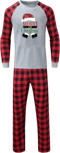 Vista 2 de CHUOAND Pijamas de Navidad para la familia, pijamas de Navidad a juego de manga larga para la familia, ropa de dormir de Navidad de manga larga