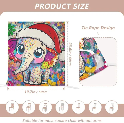 Vista 3 de Juego de 6 fundas decorativas para sillas de comedor con diseño de elefante de Feliz Navidad