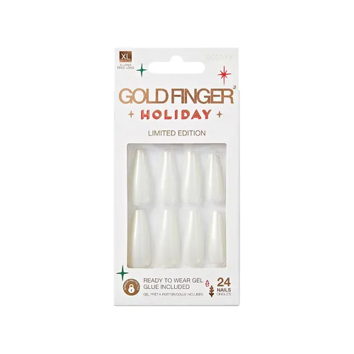 Vista 2 de Gold Finger 24 piezas de uñas postizas festivas – Uñas falsas de ataúd cuadrado, ovaladas, con punta francesa de Navidad, larga duración