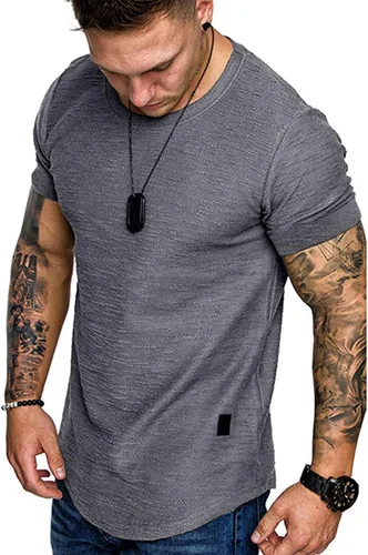Vista 8 de Camiseta de Moda para Hombre, Camiseta Muscular de Gimnasio, Entrenamiento, Camiseta Atlética de Algodón, Camiseta Superior 240-azul