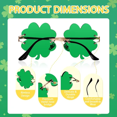 Vista 3 de Woosir 3 pares de gafas de trébol irlandés para el día de San Patricio, lentes de trébol verdes de cuatro hojas, marco de metal, para mujeres