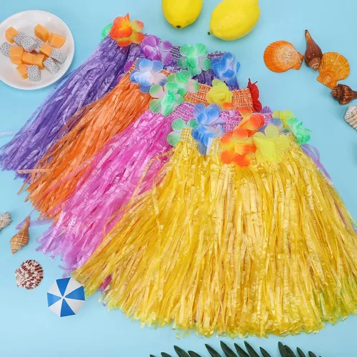 Vista 7 de 30 faldas Luau Hula de hierba hawaiana para fiesta hawaiana, faldas cortas de baile coloridas para niñas, jardín de infantes, actuaciones de verano