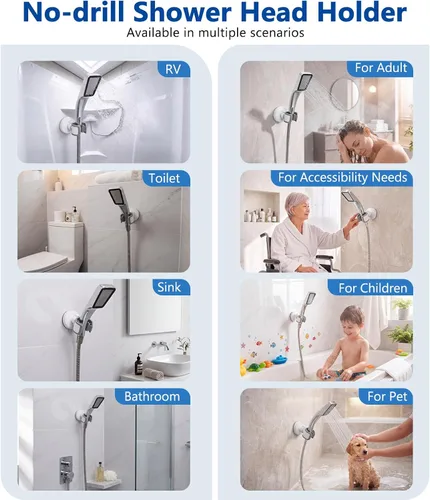 Vista 9 de Soporte ajustable para cabezal de ducha con ventosa