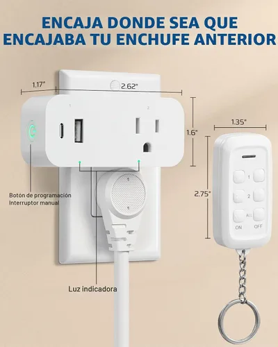 Vista 6 de DEWENWILS - Toma de corriente con control remoto inalámbrico para decoración navideña, 125 V, 15 A, 1875 W, con salida USB-A+C y CA, rango