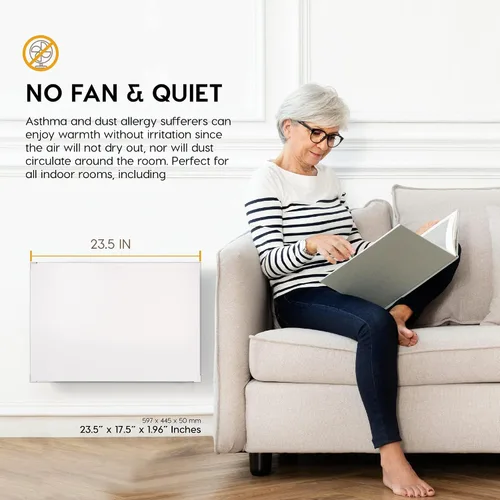 Vista 5 de EconoHome Panel Calefactor de Montaje en Pared con Protector de Calor - Calentador de Convección a Prueba de Salpicaduras de 250 Vatios