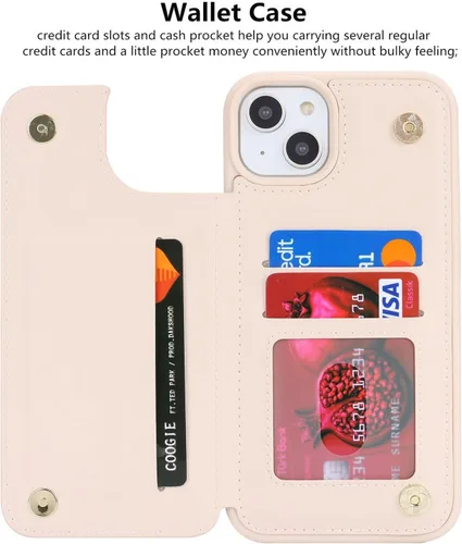 Vista 7 de iCoverCase Funda protectora de piel sintética compatible con iPhone 14 Plus con tarjetero, para mujeres y hombres, bloqueo RFID, funda protectora