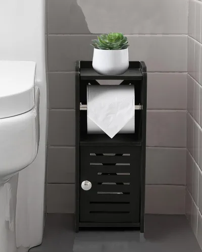 Vista 3 de AOJEZOR Soporte para papel higiénico: gabinete de baño independiente de PVC para habitantes de apartamentos, almacenamiento delgado para baño