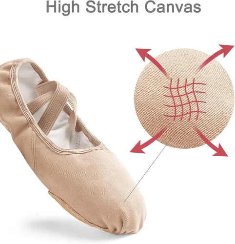 Vista 4 de Stelle Zapatos de ballet para mujer, lona altamente elástica, zapatillas de ballet para adultos, suela dividida, zapatos de baile de yoga para niñas
