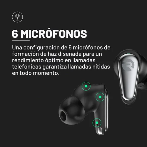 Vista 5 de Raycon Pro Earbuds inalámbricos Bluetooth + 6 micrófonos con cancelación activa de ruido híbrida, auriculares resistentes al sudor y al agua Negro
