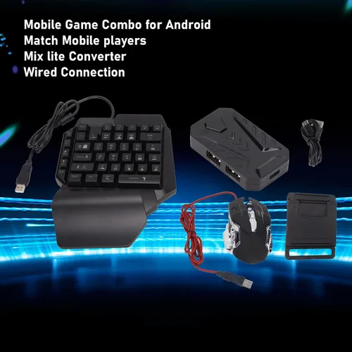 Vista 5 de Combo de teclado RGB para juegos con una sola mano, mouse y convertidor combinado, teclado retroiluminado LED de 39 teclas, juego de mouse